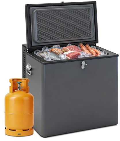 SMETA Congélateur Camping 70L Congélateur Trimixte 12V 220V, Gaz pour Garage Cabanon,Gîte Maison, Chalet -13℃~0℃ Noir