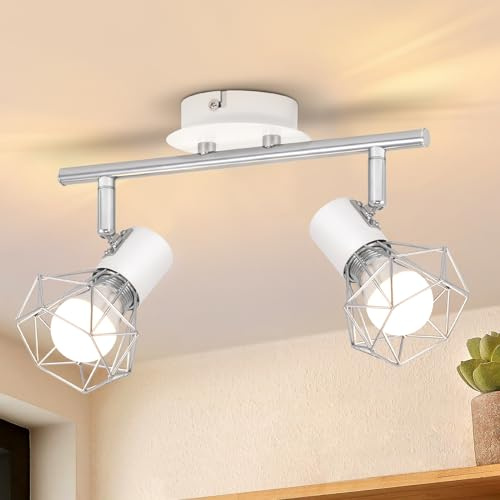 Glitzerlife Deckenspots 2 Flammig Schwenkbar Deckenstrahler Deckenlampe | Innen Weiß Industrial Metall E14 Verstellbare 350° Deckenleuchte Arbeitszimmer Garderobe Korridor Badezimmer Schlafzimmer