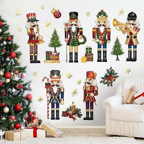 decalmile Christmas Nutcrackers Christmas Trees Gold Wall Decals Stickers | Peel and Stick Decals for Walls, DIY Wall Art Stickers, Removable & Wall-Safe, Vibrant Colors Wall Decor