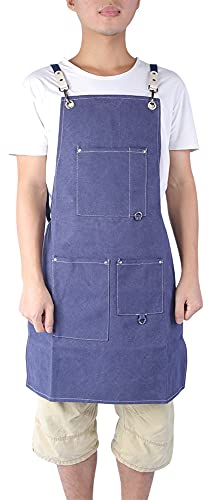Otufan Haushaltsschürze, Blau, Verdicktes Segeltuch, Wasserdicht, Verstellbar, Arbeitsschürze Mit Tasche, Universalschürze Für Maler, Friseur, Koch