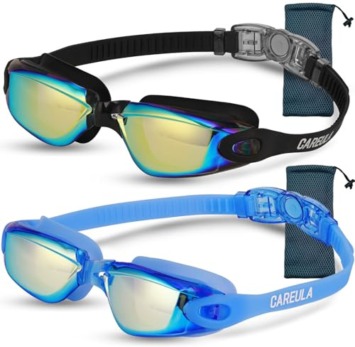 Careula Kids Swim Goggles, 2 Pack Swimming Goggles for Kids Anti-Fog UV Protection Goggles Child Boys Girls 6-14