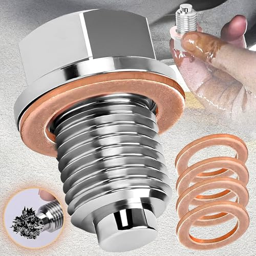 Exbrith Bouchon de Vidange M14*1.5, Vidange D'huile Magnétique en Acier Inoxydable, Ensemble Bouchon Vidange, Kit de Vis à Huile de Voiture Avec 4 Pièces Rondelle, Convient Plupart Voitures