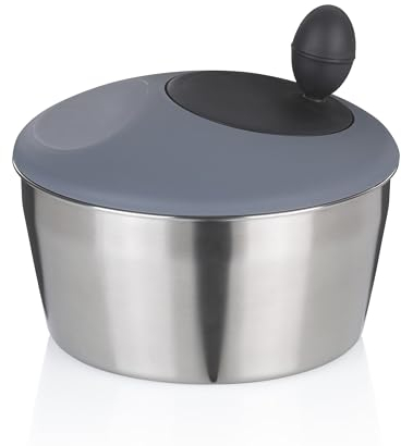 kela Centrifuga per insalata in acciaio inox con coperchio 24,5 cm, Salad Spinner, colino in plastica per centrifughe per insalata o scolapasta per verdure, frutta, penne, ROMY, opaco