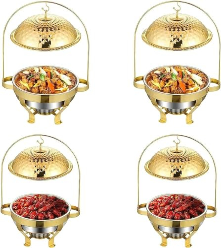 FLTRGO Gold Stainless Steel Chafing Dish with Hook Up, Catering Buffet Warming Container Set Includes Food Pan, Water Pan, Fuel Holder, for Party Wedding Restaurant