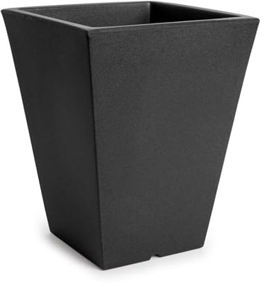 PracticDomus Maceta Cuadrada Alta Tipo Cono Theone 32 cm en Resina de Polietileno. Apta Interior y Exterior (Negro, 24L)