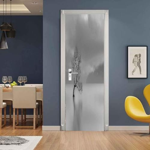 3D Türtapete Selbstklebend Türposter - Nebliger Schwarz-Weiß-Baum 88 X 200 Cm - Türaufkleber Fototapete Abziehen Und Aufkleben Türfolie Poster Tapete - Kinderzimmer Wohnzimmer Küche Schlafz -6O5H+T4O0