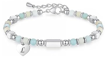 HAYOUWAY Geschenke für Mädchen Armband mit Buchstaben Rosenquarz Armband | Edelstein Armbänder Perlenarmband Damen Geburtstag Weihnachten Einschulung Geschenk Teenager Mädchen Geschenke für Sie Frauen