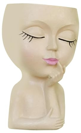 Shurzzesj Face Pots Head, Face Head Flower Planter, Face Flower Pot for Indoor Outdoor Plants Resin Planter with Drainage, Cute Lady Face Plant Pots
