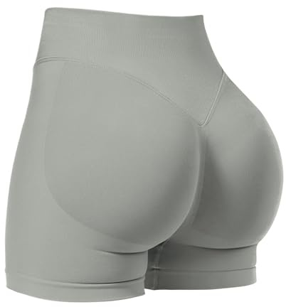 VOYJOY Pantalones Cortos de Entrenamiento para Mujer de 3.6 Pulgadas, 4.5 Pulgadas, 6 Pulgadas, Levantamiento de glúteos, sin Costuras, Pantalones Cortos de Motociclista, Gris Claro, S