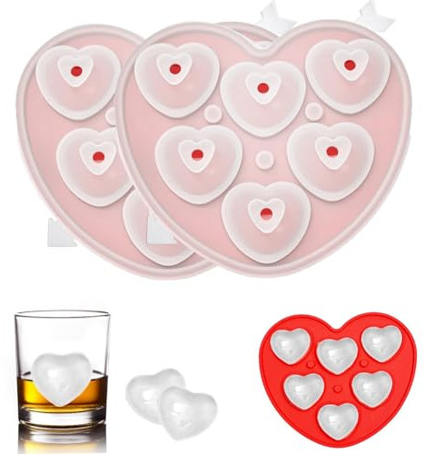 2 Pack Heart-Shaped Ice Cube Trays - 6 Holes Silicone Heart Ice Cube Tray, Love Heart Shape Ice Cube Mold for Chilling Whiskey Cocktails Drinks Beverages Iced Tea & Coffee (red)