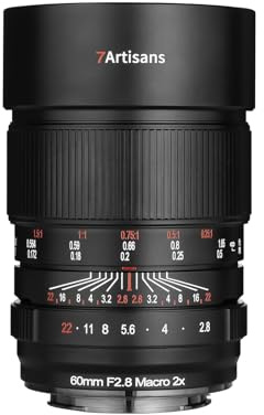 7Artisans 60mm F2.8 Objectif Macro Grossissement 2X Mise au Point Manuelle Plein Format Objectif d’Appareil Photo à Grande Ouverture pour Sony E-Mount A7 Series A7R A75 A7SII A9 A7C A1, etc