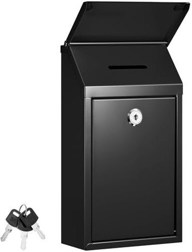 Yaocom Metal Donation Box Collection Safe Suggestion Box with Slot and Lock Waterproof Wall Mounted Mailbox Money Container Lock Key for Home Outdoor Door, 10.2 x 5.7 x 3 Inch(Black)