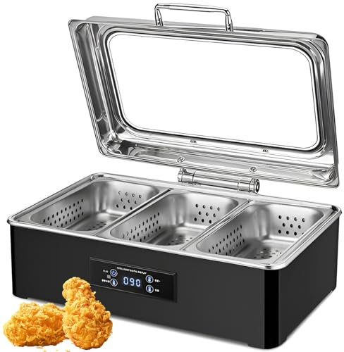 QUTBAG Réchaud électrique 500 W, 35~90 °C réglable en Acier Inoxydable, Chauffe-Aliments, poêle de Cuisine Commerciale, pour Restaurant, Restauration, fêtes, banquets 9L(Punching) Three Grid