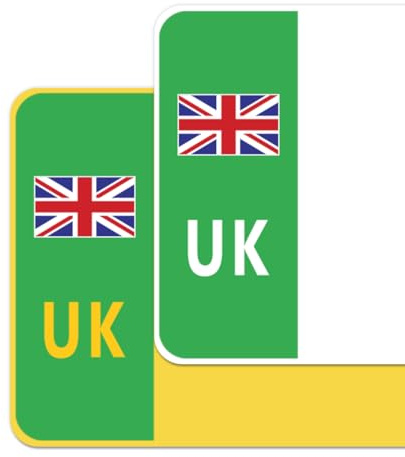 UK Car Number Plate Stickers for Driving in Europe, Premium Vinyl Decals, Union Jack, Compliant with Post-Brexit Regulations, Bubble-Free & Easy Application - Set of 2 (Front & Rear) (Green)