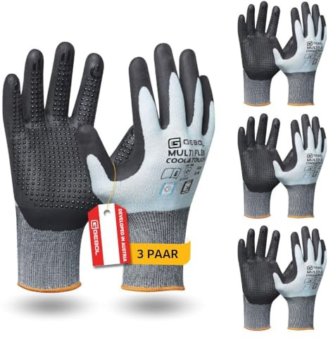 Gebol Multi Flex Cool&Touch Arbeitshandschuhe, 3 Paar, Gr. 8/M, Touchscreen | Für Werkstatt, Bau & Industrie, sicherer Halt bei jedem Griff, feines Tastgefühl, angenehme Passform, elastischer Bund