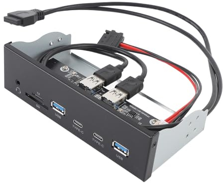 Panel Frontal USB C Hub, 6 Puertos 2 X 2 Lector de Tarjetas Interna de 5Gbps con 2 Puertos USB A y USB C, Entrada USB3.2 Gen1 19 Pin, Se Ajusta Al Estuche de Computadora de PC