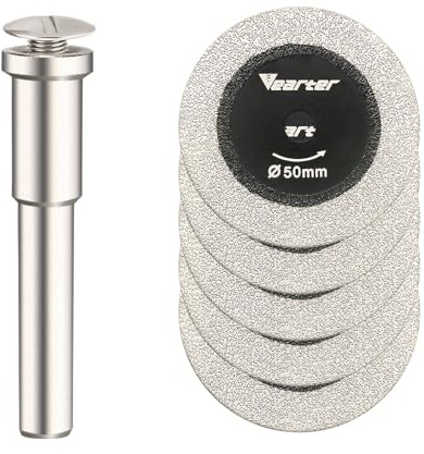 Vearter 50mm Diamant Trennscheiben 5 Stück mit 6mm Dorn | Doppelseitige Trennscheibe für Geradschleifer/Elektrische Handbohrmaschine, Diamanttrennscheibe für Fliesen, Quarzstein