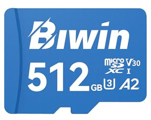 Biwin MS210 Micro SDXC SD Memory Card 512GB, Up to 210 MB/s, UHS-I V30 4K UHD A2 U3 SD Card for Digital Camera, Smartphones, Action Cams, Drones