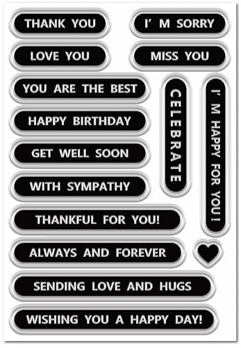 CRASPIRE Thank You Clear Stamp Sentiment Words Phrase Happy Birthday Thankful for You I'M Sorry Background Stamp Seals Silicone Transparent for Card Making Album Decoration Scrapbooking DIY Crafting