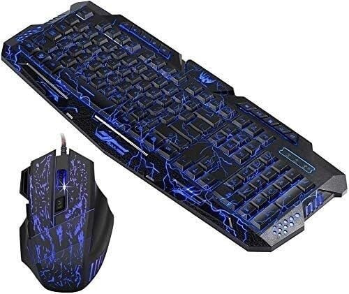 SHRGOMPIT USB Wired Gaming Keyboard And Mouse Combo Cracked Colors Change LED Light Backlit Gaming Mouse 7 Buttons Dust Proof Waterproof
