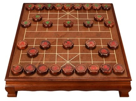 Chinesisches Schach Xiangqi mit Schachfiguren aus Holz und Tisch, traditionelle Klassische Lernstrategiespiele, Reisebrettset inklusive Aufbewahrungsbox(Siam Rosewood)