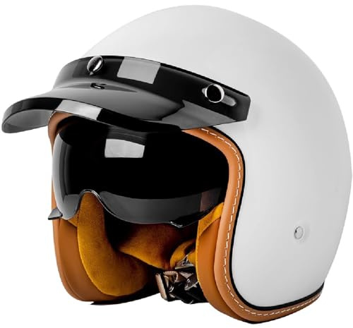 Vintage Jet Helm mit Visier, ECE/DOT genehmigt Motorrad Crash Jet Helm, Motorrad Open Face Helm, für Männer Frauen Road Legal, Retro 3/4 Open Face Design