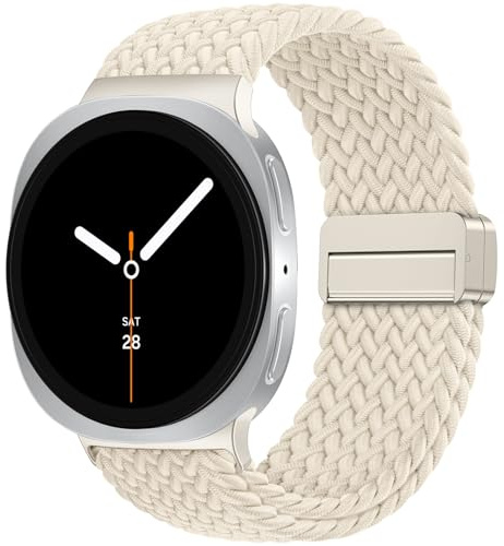 Epova Kompatibel med Samsung Galaxy Watch 8 rem 40 mm 44 mm - Galaxy Watch 8 Classic rem 46 mm, utan lucka flätat magnetiskt elastiskt nylon sportband för Samsung 8 Classic rem kvinnor män, Starlight