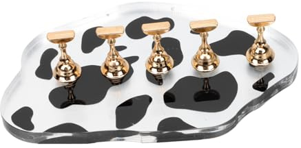 Hemobllo Support D'entraînement Motifs Vache pour Ongles en Acrylique Base Dorée en Alliage pour Présentation Nail Art, pour Formation et Salon