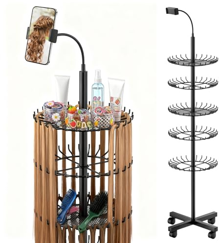 JAOGAUS Support de Perruque, Porte Perruques avec Support pour Téléphone, Réglable en Hauteur avec 140 Pinces pour le Rangement des Perruques, Extension de Cheveux