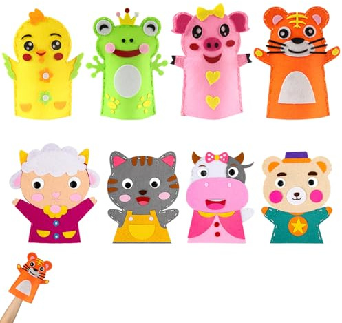 Eowppue Nähset Handpuppen Bastelset 8-teilig – Filz Tierfiguren zum Selbernähen – DIY Set mit Zubehör – Kreativset für Rollenspiele, Theater und kreative Projekte