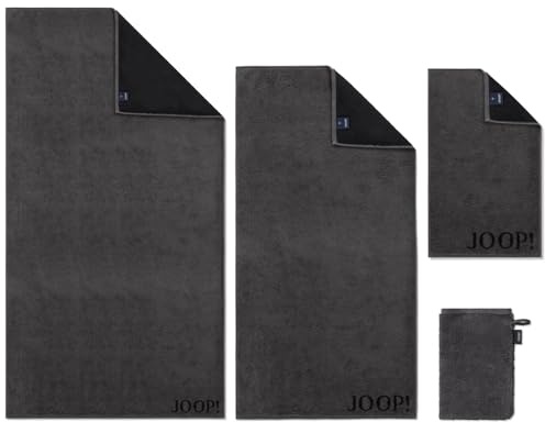 Joop! Handtücher Classic Doubleface 1720 79 Anthrazit Einfarbig Weich Unifarben Frottee Logo Zeitlos Schlicht Invertiert, Größe:Gästetuch 30x50 cm