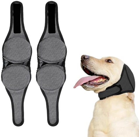 2Pcs Dog Ear Defenders Noise Cancelling Muffs, Snood for Firework Relief | Waterproof, for Swimming/Grooming/Bonfire Night Calming, Adjustable Pet Ears (Gray,M)