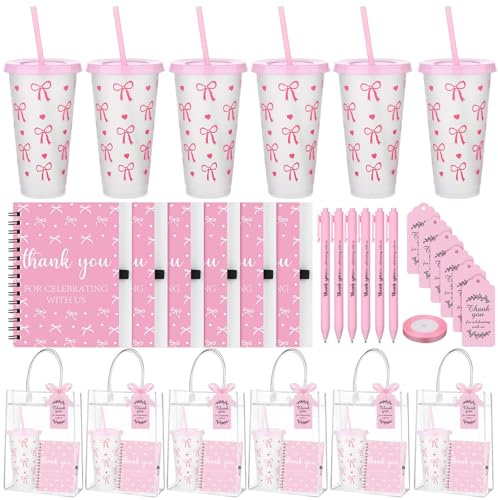 30 Pcs Baby Shower Favors for Guests Reusable Cup with Lid Straw Thank You Gift Notebook Ballpoint Pen Greeting Card Bag Baby Shower Game Prizes Player Gender Reveal Party Baptism Bridal Gifts