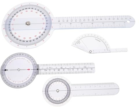 HOODANCOS Righello Goniometro Ortopedico in PVC Trasparente 4 Pezzi Set Multi-Angolo Impugnatura Ergonomica per Misurazione Articolazioni Dita Colonna Vertebrale Uso Medico Professionale