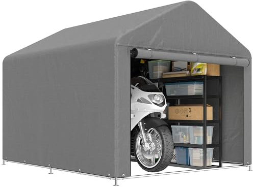 Outsunny 2x2.4 m Garage Moto per Esterno, Tenda Garage con Copertura Impermeabile, Porta Avvolgibile a Cerniera, per Biciclette e Attrezzi in Acciaio Zincato, da Giardino, Grigio Chiaro