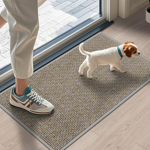LEKEEPGO Dünne Fußmatte Innen 43 x 75 cm, rutschfest Schmutzfangmatte Innen, Fussmatte, Eingangstürmatte, Waschbar Türmatte Strapazierfähige Teppich für Haustür, Innenbereich, Grau