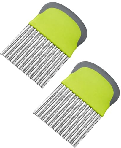 2er-Packung Kartoffelmesser Mit Wellenschliff Zum Schneiden Von Pommes Frites Edelstahl Wellenschneider,Wellenschneider GemüSe & Riffelmesser FüR Obst/GemüSe,304 GrüN SpüLmaschinenfest