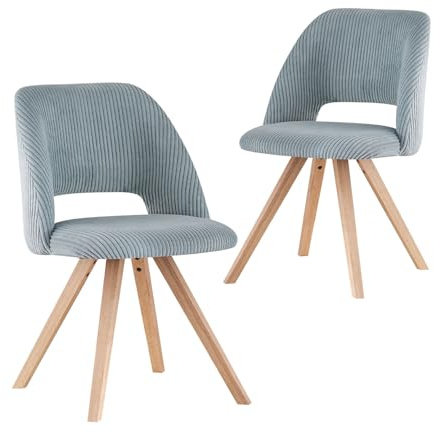 B&D home® Esszimmerstühle Vicky 2er Set – Polsterstühle aus Cordstoff Blau, ergonomische Sitzschale, Holzbeine Natur, modern-Landhaus Design für Küche, Esszimmer & Wohnzimmer