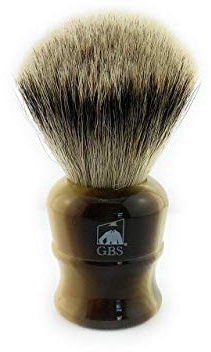 G.B.S Badger Shaving Brush with Faux Horn Handle, Free Stand, Large Silvertip