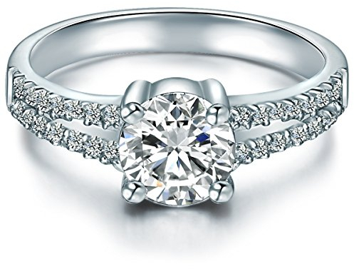 Trilani Damen-Ring Sterling Silber Zirkonia weiß im Brillantschliff - Verlobungsringe Silber mit Stein Antragsring Trauring