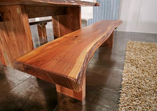 MASSIVMOEBEL24.DE Massiv Bank Baumkante Landhausstil walnuss lackiert Massivmöbel Holz Baumbank 195x38 Holz Möbel Akazie Freeform #108