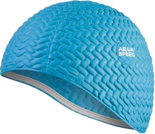 Aqua Speed Womens Swimming Cap Long Hair | Badehaube Damen | Badekappe Lange Haare wasserdicht | Latex Schwimmkappe extrem dehnbar | Waterproof Swim Cap Women | Blau | Bombastic Tic-Tac
