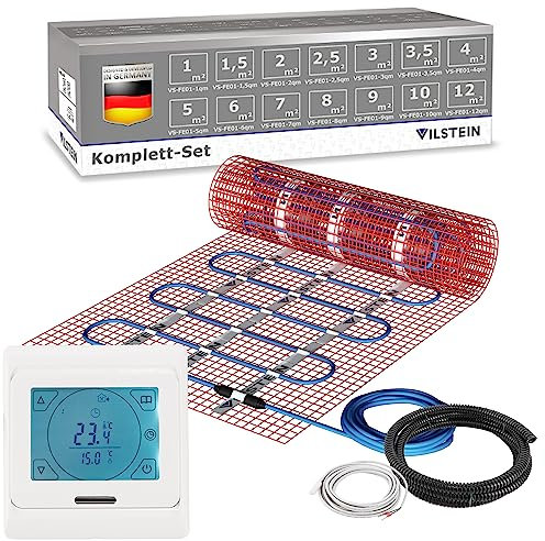 VILSTEIN® Elektrische Fußbodenheizung [150W/m²] - Bodenheizung Elektrisch geeignet für Laminat, Fliesen & mehr - Elektro Fussbodenheizung - Elektrische Heizmatte Fußboden - (5x0.5m - 2.5qm)