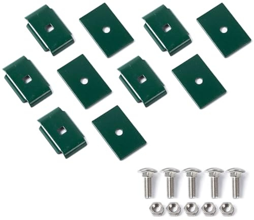 MEIN GARTEN VERSAND Mattenverbinder Doppelstabmatten 8/6/8 mm 5er Set grün RAL 6005 – pulverbeschichteter Stahl – Gittermattenverbinder/Zaunverbinder inkl. Schrauben & Klemmscheibe