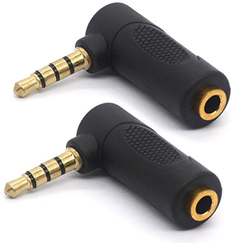Adattatori per cuffie placcati in oro da 3,5 mm, ad angolo retto da 3,5 mm, TRRS da maschio a femmina, connettori AUX a 90 gradi, 4 poli, adattatori audio da 0,3 cm (confezione da 2 pezzi).