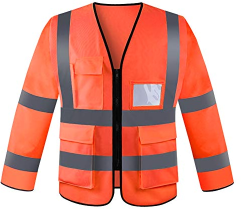 Panegy Herren Lange Ärmel Warnwesten Reflektierende Sicherheitsjacke Hohe Sichtbarkeit Multi-Tasche Arbeiten Outerwear