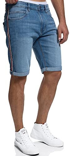 Indicode Hommes Fife Jeans Shorts | Pantalon Court en Jean à 5 Poches Blue Wash L