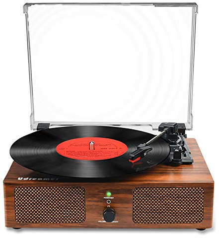 Udreamer Vinyl Record Player Wireless Turntable with Speakers & USB, Brown