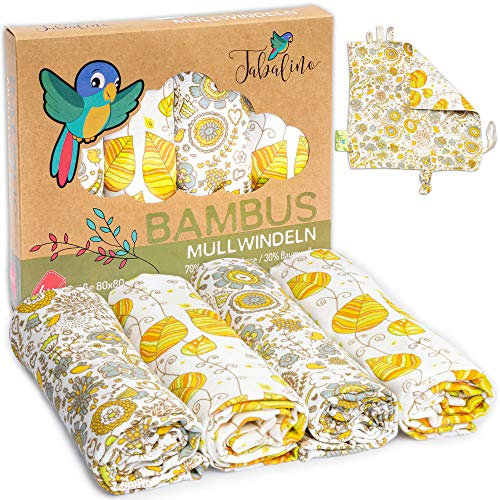 Tabalino - Fabuleuses Chiffon Bambou Langes de Gaze/Chiffons/décorés Motifs Souple - 80 x 80 cm - Pack de 4 avec Doudou Mouchoir et Emballage Cadeau (Fleur)