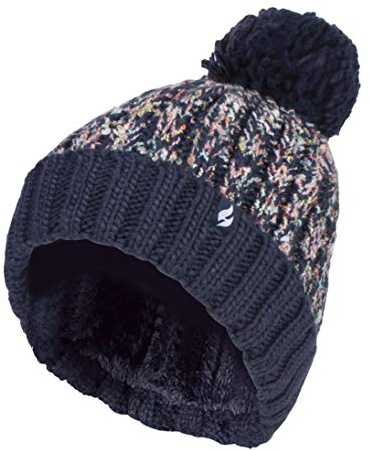 HEAT HOLDERS - Damen Elegant Strickmütze Gefüttert Groß Beanie mit Bommel und Fleecefutter (Einheitsgröße, Blau)